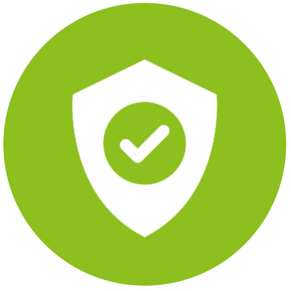 Security check ICON. An imposing white shield on a green background.